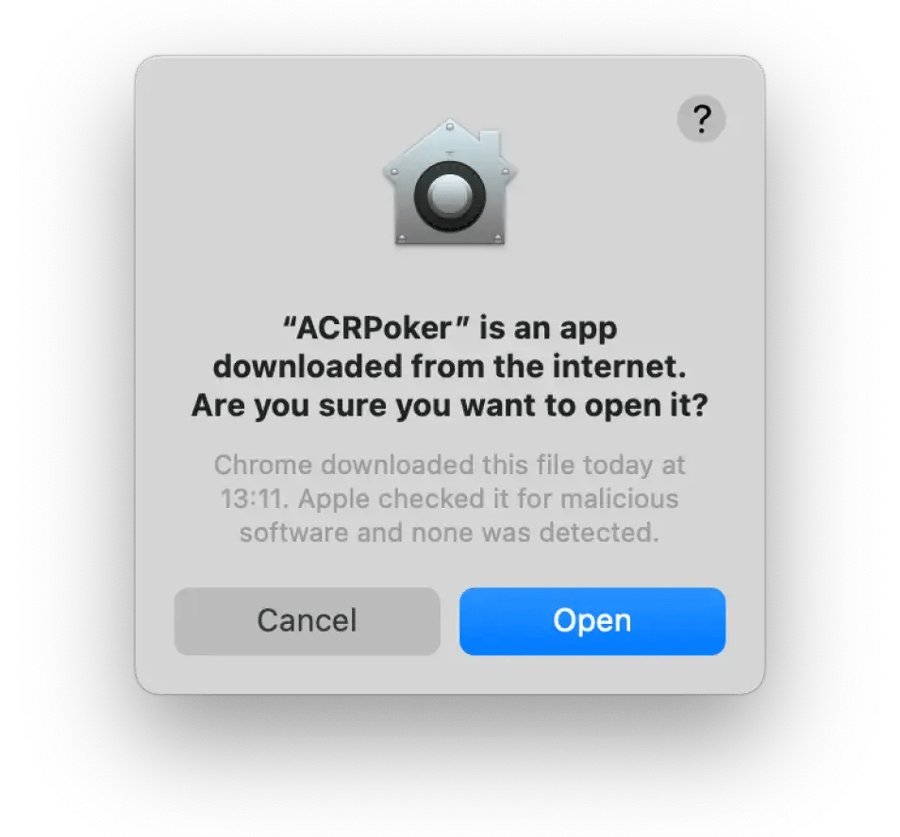 Lanzamiento de la aplicación ACR Poker (Americas Cardroom) en macOS con un mensaje de aplicación verificada