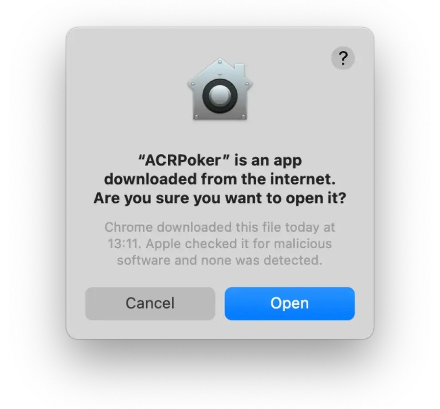 Lanzamiento de la aplicación ACR Poker (Americas Cardroom) en macOS con un mensaje de aplicación verificada
